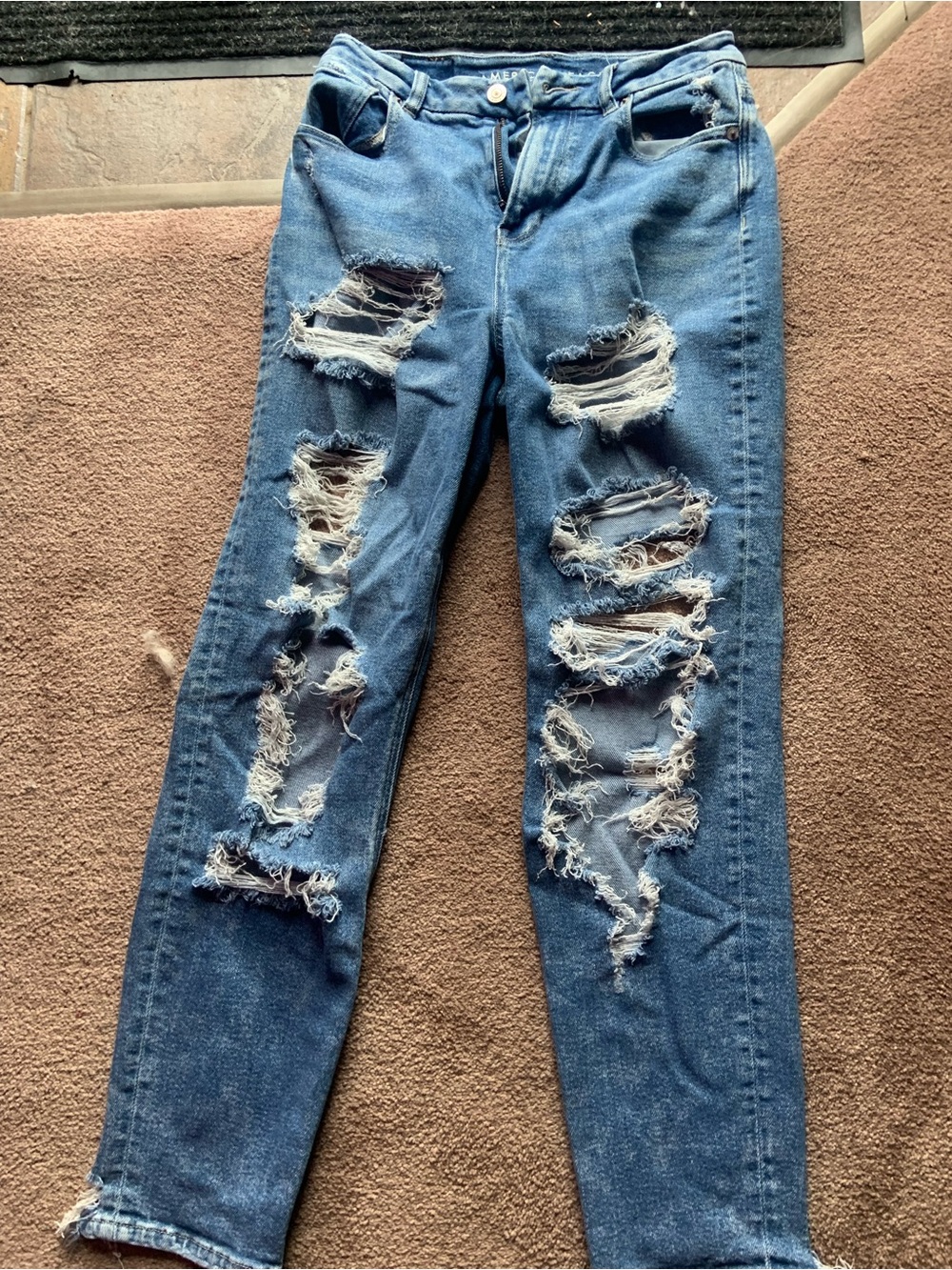 American Eagle Outfitters Women's Distressed Skinny Jeans - Blue